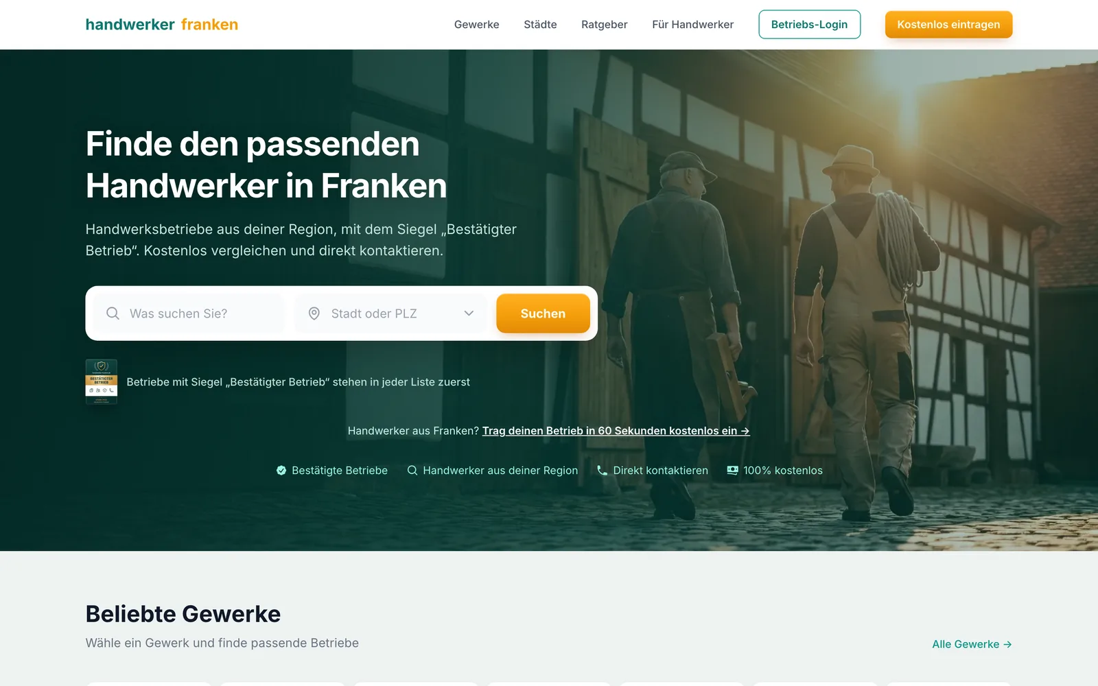 Screenshot der Startseite von handwerker-franken.de
